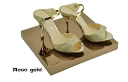 Boutique-Schuhe aus roségoldenem Metall mit Präsentationsständer für Sandalen, Schuhständer, Schuhhalter