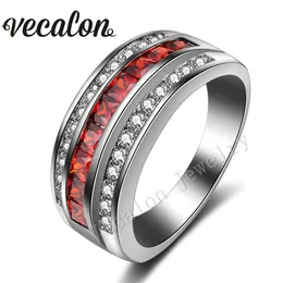 Vecalon 2016 moda granada simulada diamante cz anel de banda de casamento para mulheres 10kt ouro branco cheia feminina festa anel