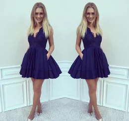 2019 Billiga Royal Blue Lace Homecoming Dress A-Line Juniors Sweet 15 Graduation Cocktail Party Dress Plus Size Custom Made