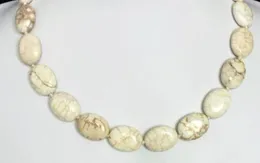Gemstone Necklace White Turquoise Howlite 13x18mm Flat Oval