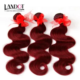 Burgundy Brazilian Virgin Hair weave Bundlesブラジルのボディーウェーブウェーブの髪3ピースロットワインレッド99J安い人間の髪の伸びが並んでいない