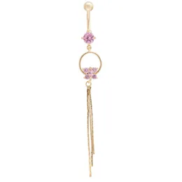 Charmig 18k gul guldpläterad Zircon Crystal Butterfly Tassels Belly Button Ring för kvinnor Sexig mage Percing Ring