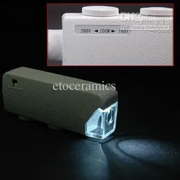 Mini 160X-200X Ingrandimento illuminato Zoom LENTE Microscopio tascabile Lente d'ingrandimento con LED palmare bianco e nero Spedizione gratuita