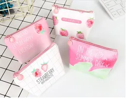 2017 kreativ dragkedja mini plånbok för nyckelpaketet jordgubbe söta studenter kort form pu noll plånbok grossist