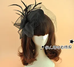 Black Fascination Hat Feather Birdcage Veils Black Wedding Veil Princess Wedding Vintage Hats Woman White Veil Top Hat