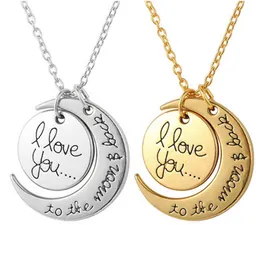 Fashion Necklace Moon Necklace I Love You To The Moon And Back For Mom Sister Family Pendant Link Chain