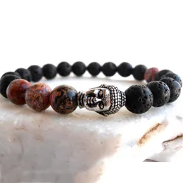 SN0563 Hot Sale Personal Mens Jasper Buddha bracelet Lava Stone bracelet Leopard Skin Jasper bracelet for Men