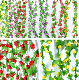 2,3m 7.5ft Artificial Rose Flower Ivy Vine Leaf Garland Romantisk Bröllopsfest Heminredning Jul Inomhus Utomhus Dekorationer Props Rattan