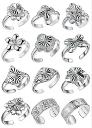 2018 Ny modepläterad 925 Sterling Silverring kan justeras Öppna Ring Love Heart Flower Bow Rings Mix 12 Style 12pcs