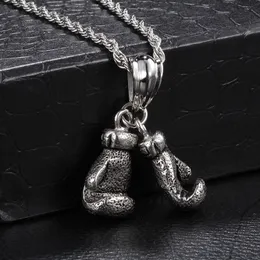 Brand New Fine Gift 316L Stainless Steel Rocker Casting Double boxing gloves design Pendant Necklace With Free Rope Chain