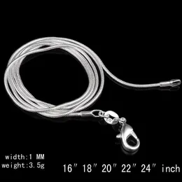 Chains Big 100 pcs 925 Sterling Silver Smooth Snake Chain Necklace Lobster Clasps Chain Jewelry Size 1mm 16inch 24inch