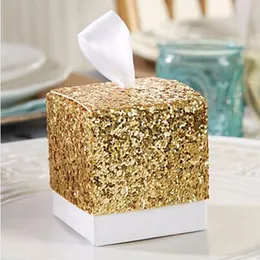 送料無料50ピースの結婚式の浮き彫り「すべて輝く」ゴールドキラキラ治療ボックス結婚式のシャワーギフトはキャンディボックステーブルデコーズ