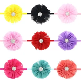 Nyfödda Baby Headbands Flower Rhinestone Head Bands Girls Kids Chiffon Elastic Headband Barn Hårtillbehör Prinsessan Headwear Kha188