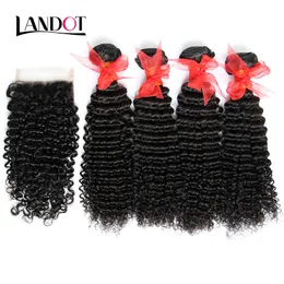 Brazilian Virgin Human Hair Weave Bundles With Lace Closure 5Pcs Lot Malaysian Peruvian Indian Cambodian Mongolian Kinky Curly Hair Closures