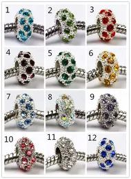 Mezclado colorido venta al por mayor lote Hot Silver Crystal Rhinestone Europea Charms Beads Fit pulsera de la serpiente, precio barato de la joyería