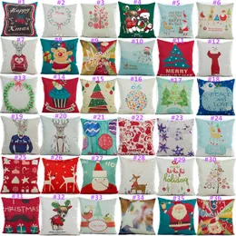 Linen Pillow Cover Vintage Chirstmas Style Pattern Cushion Cover Home Decorative Cheap Pillow Case 45x45cm Q179