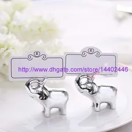 200PCs Lucky In Love Elephant Place Card Hållare Fotohållare Bröllop Favor Party Present Silver Gratis DHL Shipping