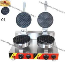 Free Shipping Commercial Use Nonstick 110v 220v Electric Dual Round Standard Belgian Waffle Maker Iron Baker Machine