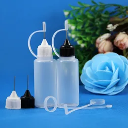 100 uppsättningar / parti 20ml plast metall nål dropper flaskor gummi säkra tips LDPE flytande ögondroppar E ångolja 20 ml
