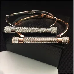 2017 호스 슈 커프 팔찌 Sainless Steel Jewelry 패션 18K 로즈 골드 럭셔리 반짝이 지르콘 다이아몬드 Pulseiras Femininas Bolt Bangle