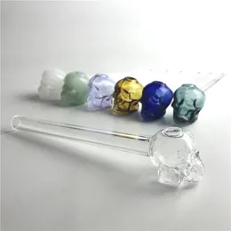 5.5 Inch Colorful Skull Glass Oil Burner Pipe Water Hand Pipes with Green Brown Black White 2mm Thick Hole for Smoking