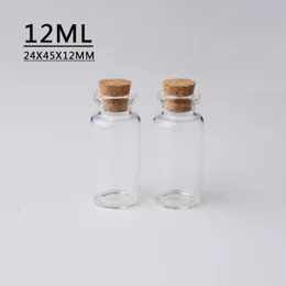 12ml 24x45x12.5mm Små Mini Clear Wish Glasflaskor Flaskor med korkstoppare / Meddelande Bröllop Önskar Smycken Party Favorites Tube