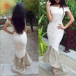 Off Ramię Saudyjska Arabia Mermaid Prom Dresses Sheer Koronkowa Spódnica Długie Eleganckie Dresy wieczorowe Formalne Suknie Wykonane