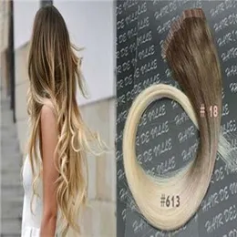 Ombre Tape In Hair Extensions Human 100G Virgin Peruvian Straight Remy Hair 40Piece PU Skin Weft Tape in Human Hair Extensions color #18/613