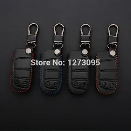 Hand Stitched Genuine Leather Car Keychain for Dodge Journey 2012 2013 2014 2 Buttons Smart Remote Key Ring Cover Case Auto Accessory