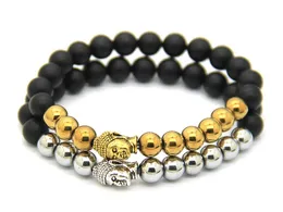 Hot Sale Jewelry Black Matte Agate Energy Stone Beads, No Magnetic Hematite Beads Antique Gold and Silver Buddha Bracelets