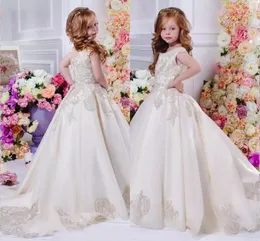 Linda flor simples branco meninas vestidos jóia sem mangas com apliques zíper traseiro aniversário feito sob encomenda vestidos de festa formais para crianças