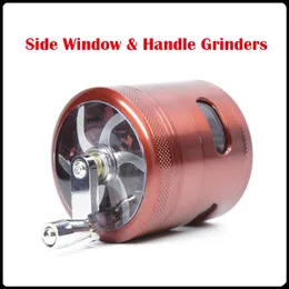 Wholesale Side Window Handle Grinders Accessories 63mm 4 Layers Metal Zinc Alloy Herb tabacco Grinder vs Sharpstone