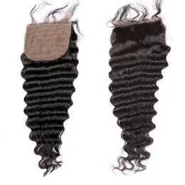 Brazilian Hair Deep Wave Free/Middle/3 Part Silk Base Closures With Baby Hair Silk Top Closures