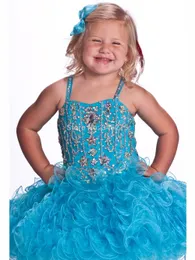 Pink Turquoise Glitz Toddle Cupcake Girl's Pageant Dresses Jeweled Stones Little Girls Baby Instant Short Child Dresses HY1284