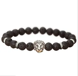 JLN Lava/Volcanic Lion Buddha Armband Black Lava 8mm Stone Bead Armband For Men smycken