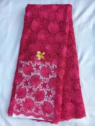 Luksusowa Fuksja African Party Cord Koronka z kwiatem Haft rozpuszczalny w wodzie wodoodporne koronki tkaniny do ubierania qw16-4