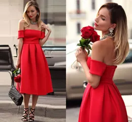 Gorgeous Red Homecoming Dresses 2017 Off Shoulder Satin Short Party Dresses Tea Length Backless Graduation Prom Evening Dresses Cheap