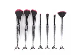 Black Mermaid Brush Spiral Makeup Brush Set 7pcs Cream Face Power Brushes Multipurpose Beauty Cosmetic Brushes