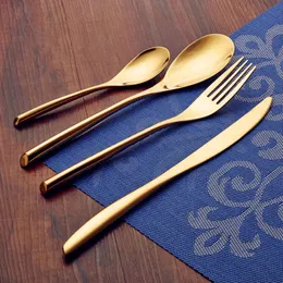 Jankng 4pcs / lot bestick set 24k guld 304 rostfritt stål porslin Bestick set kniv gaffel sked porslin dinnerware set grossist