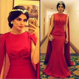 2019 Arabic Muslim Red Evening Dress New Arrival Cape Prom Dress Formal Event Gown Plus Size robe de soire vestido de festa longo