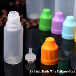 Bottiglie da imballaggio in LDPE da 10 ml Bottiglie vuote per liquidi E 1/3OZ con tappi a prova di bambino e punta lunga e sottile