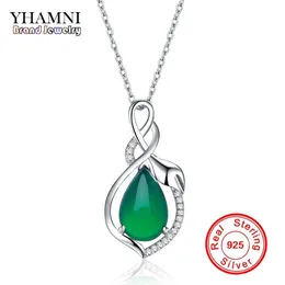 Yhamni Luksusowy Original 925 Sterling Silver Pure Natural Green Gem Malay Jadee Naszyjnik Kobiety Moda Biżuteria D313