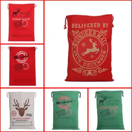 6 Colors Large Canvas Monogrammable Santa Claus Drawstring Bag Reindeers Monogramable Christmas Gifts Sack Bags Shopping Bag Tote