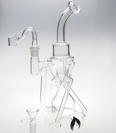 Online Alışveriş Yeni Çift Recycler Pyrex Su Borusu Cam Bong Cam Difüzyon Var Silikon Balmumu Yağı Konteyner 14mm Eklem