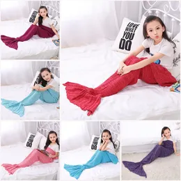 140 * 70cm Kids Mermaid Tail Blankets Acrylic Stickade filtflickor sjöjungfru soffa Matta Vochet Blanket Gift för barn