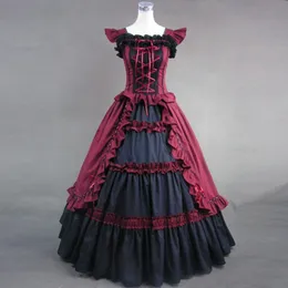 2023 Högkvalitativ 4 färger Bomullsgotisk viktoriansk festklänning Kostym 1700 -talet Retro Bow Court Princess Dress Ball Ballklänningar för kvinnor