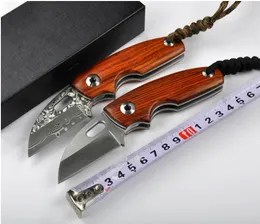 Coltello pieghevole tascabile Damasco D2 60HRC Manico in legno Tattico Caccia da campeggio Sopravvivenza Coltelli da salvataggio Utilità militare Collezione di strumenti EDC