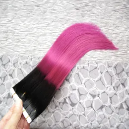 Rey ombre Human Hair T1B / Fioletowy Taśma Ludzki Przedłużanie Włosów Prosto Brazylijski PU Skin Weft Hair100g 40 sztuk