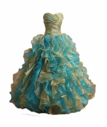 Suknia balowa Quinceanera Dresses Organza z koralikami Ruffles Sweet16 Sukienka Party Suknie Vestidos DE 15 QA156