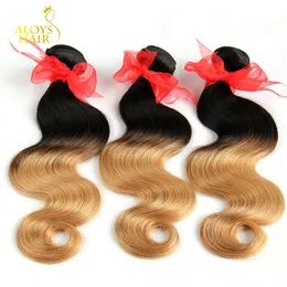 Ombre hårförlängningar Två ton 1b / 27 Blond Ombre Brazilian Body Wave Hår Peruvian Malaysian Indian Human Hair Weave Buntles Double Weft